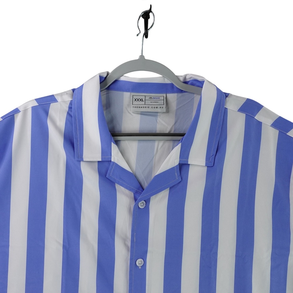 Nashie Button Down Shirt Mens XXXL Blue White Striped Camp Collar Not A Rashie